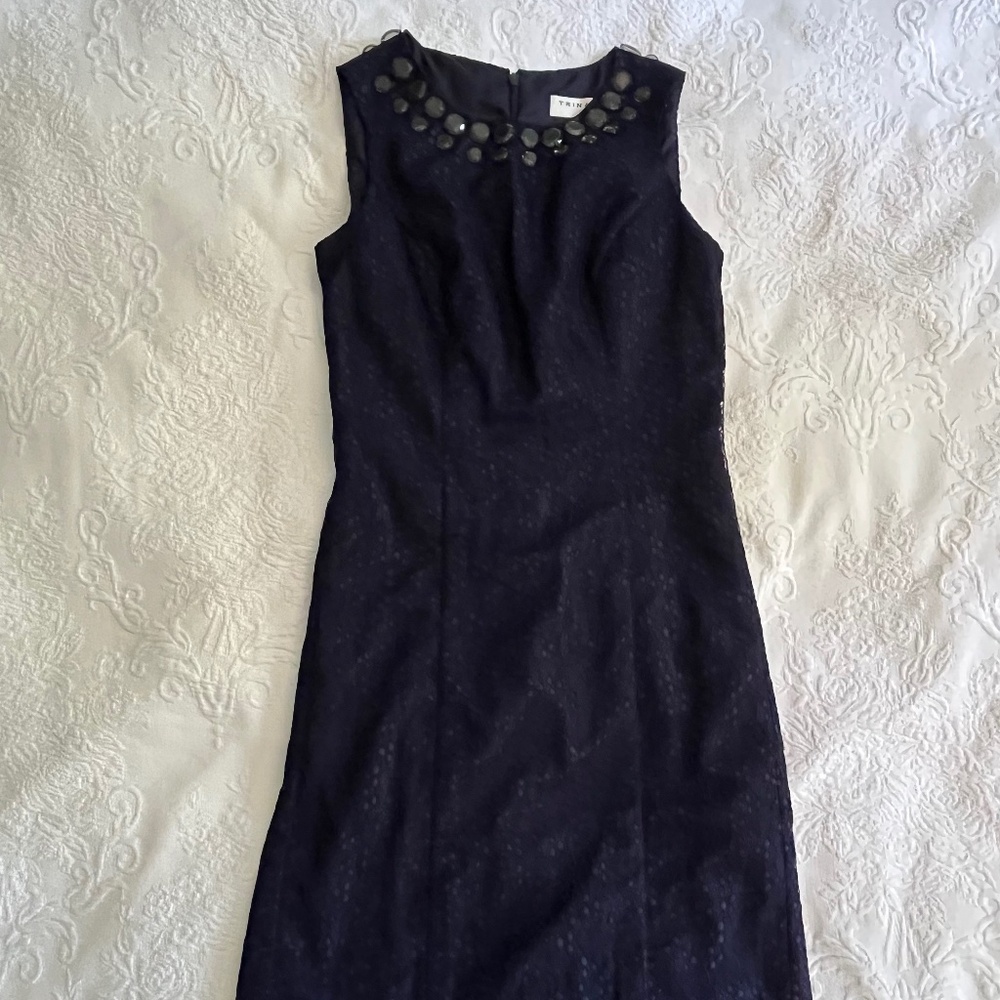 Navy Lace Sheath with Smoky Jewel Neckline